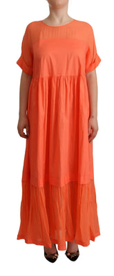 Twinset Coral Cotton Blend Short Sleeves Maxi Shift Dress -   -  Twinset.